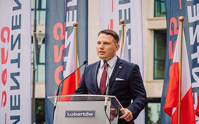 Kandydat na Prezydenta RP Sławomir Mentzen na wiecu wyborczym w Lubartowie.