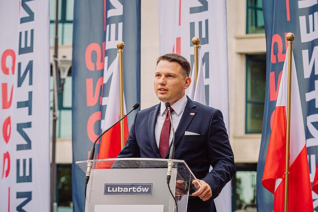 Kandydat na Prezydenta RP Sławomir Mentzen na wiecu wyborczym w Lubartowie.